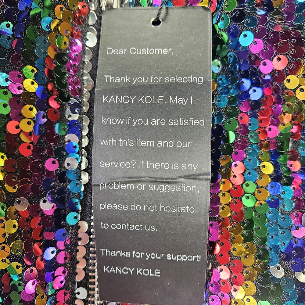 KANCY KOLE Womens Sequin Bomber Jacket Rainbow Zip Front Party Blazer Size L - Picture 6 of 8